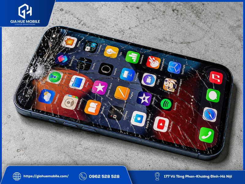 Mặt kính iPhone 16 Pro bị nứt vỡ do va đập mạnh