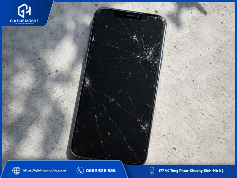Màn hình iPhone 12 do bị đè nèn mạnh khiến mặt kính vỡ