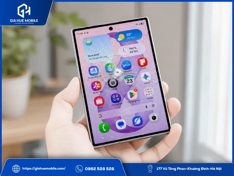 Do đè nén mạnh khiến màn hình bị vỡ mặt kính Samsung Galaxy Z Fold8