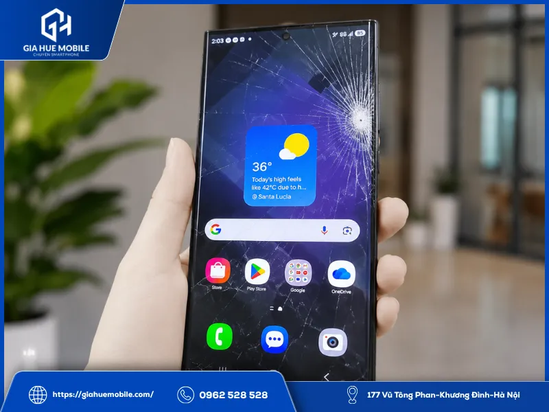 Mặt kính màn hình bị nứt vỡ do rơi từ trên cao