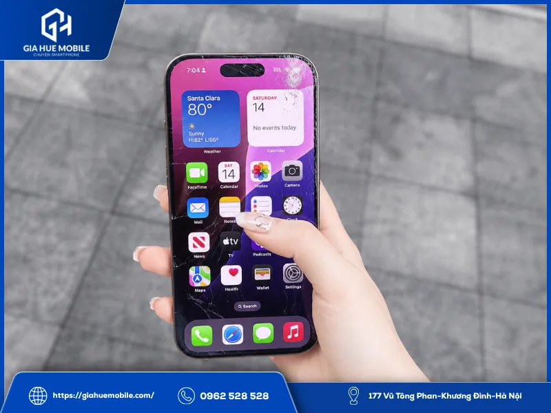 Màn hình iPhone 16 Pro bị vỡ mặt kính do rơi từ trên cao