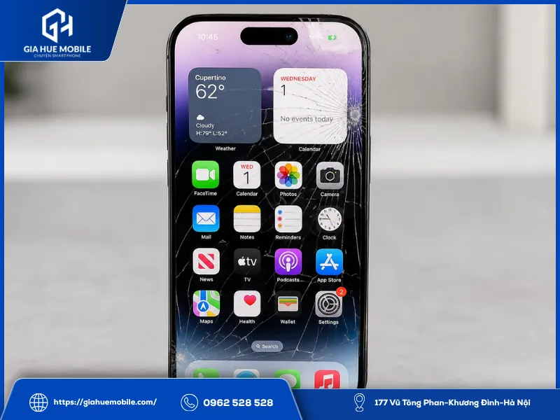 Mặt kính iPhone 14 Pro Max bị nứt vỡ do rơi từ trên cao