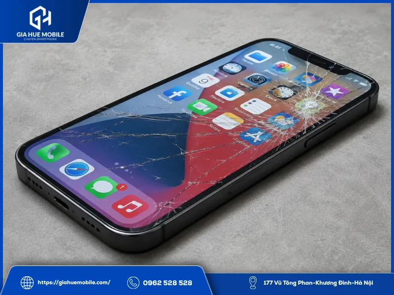 Đè nén mạnh khiến màn hình điện thoại iPhone 12 Mini bị vỡ mặt kính