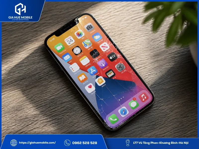Mặt kính iPhone 12 Pro bị nứt vỡ do rơi xuống nền gạch